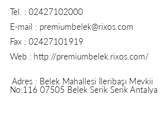 Rixos Premium Belek iletiim bilgileri
